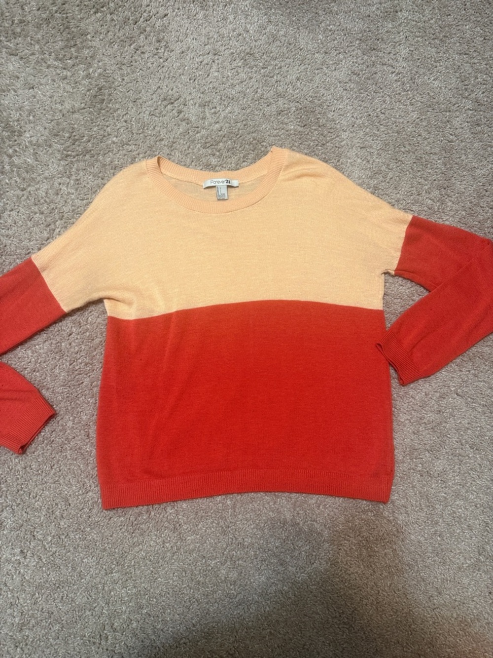 Forever 21 Two-Tone Crewneck Sweater - Peach & Coral